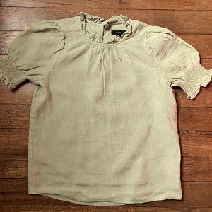 J. Crew Smocked puff-sleeve linen top Pistachio sz XS